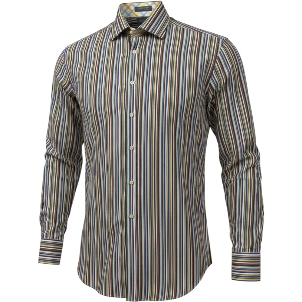 Thomas Dean Men Large Multi-Color Striped Long Sleeve Button Down Cotton Shirt